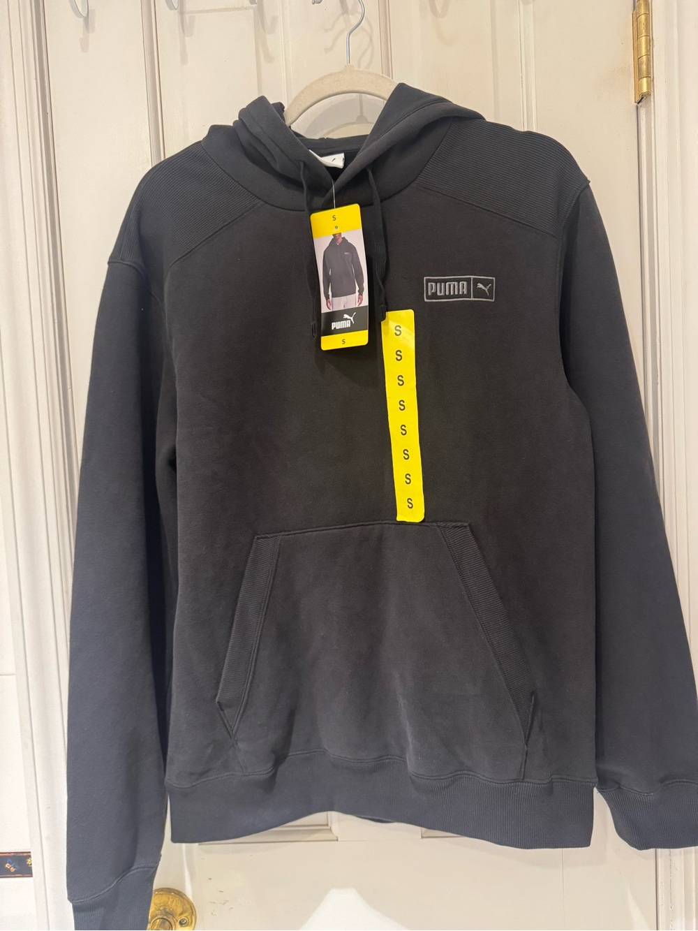 PUMA Men’s Black Pullover Hoodie Size S NWT Logo Fleece Sweatshirt